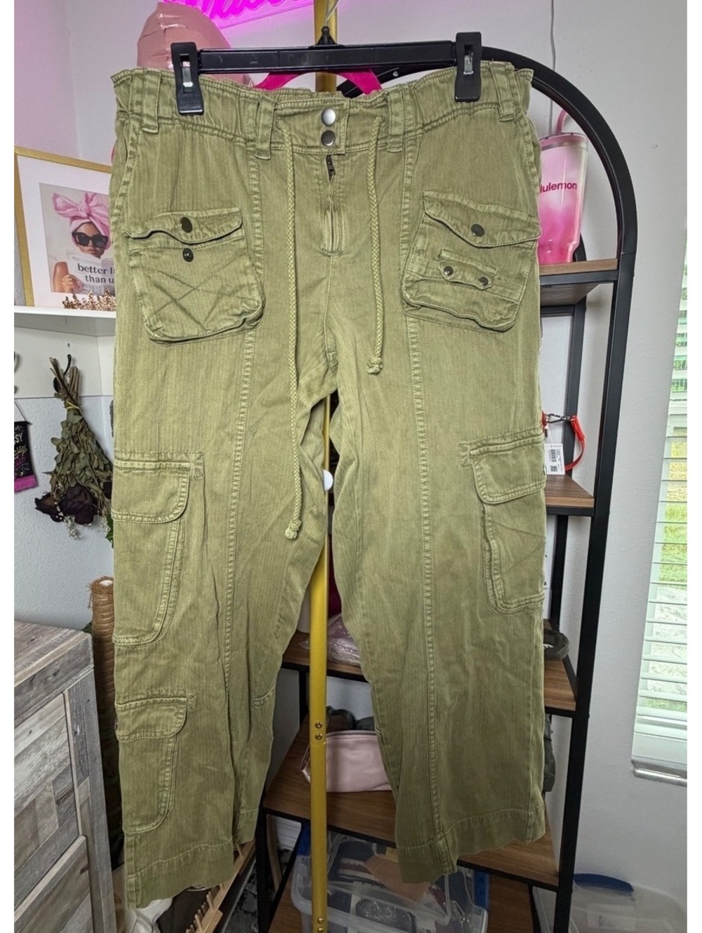 Free People We the Free Tahiti Cargo Pants - Olive-Toned Dried Herb Sage MEDIUM